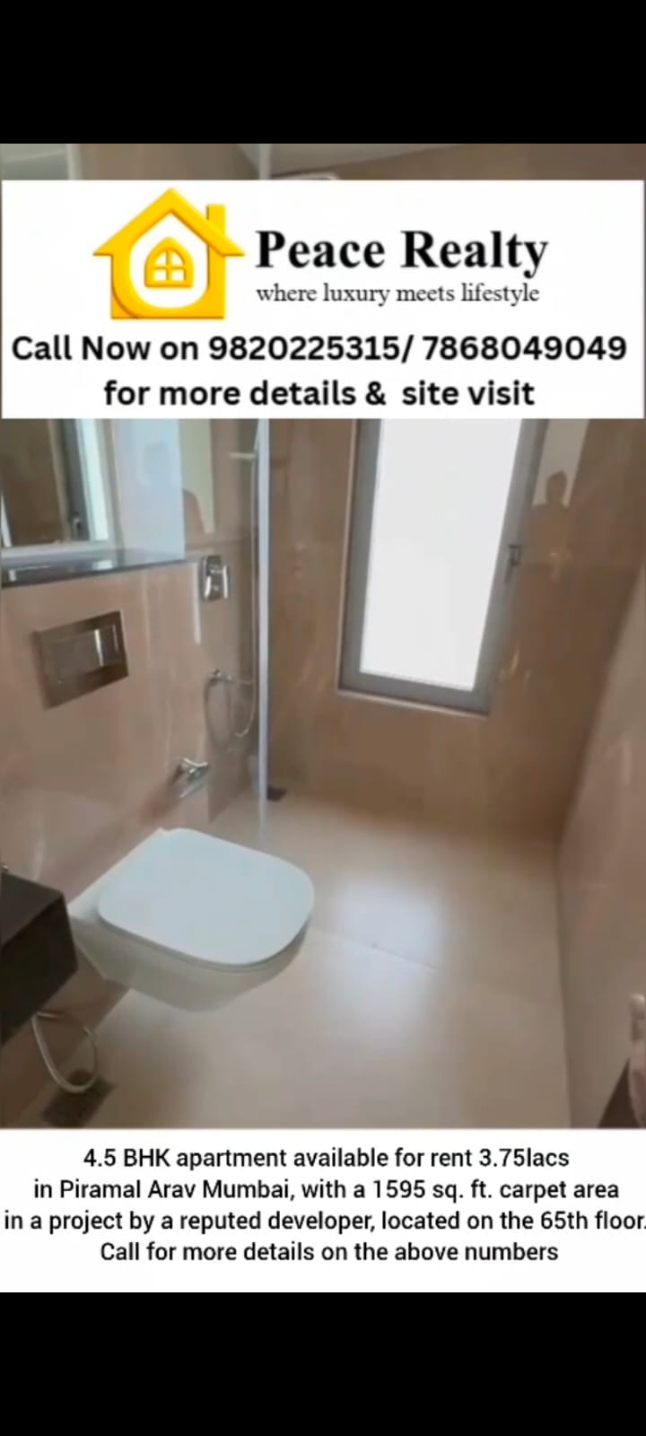 4.5 BHK for Rent in Piramal Arav - Mumbai in Piramal Arav, Mumbai | Peace Realty