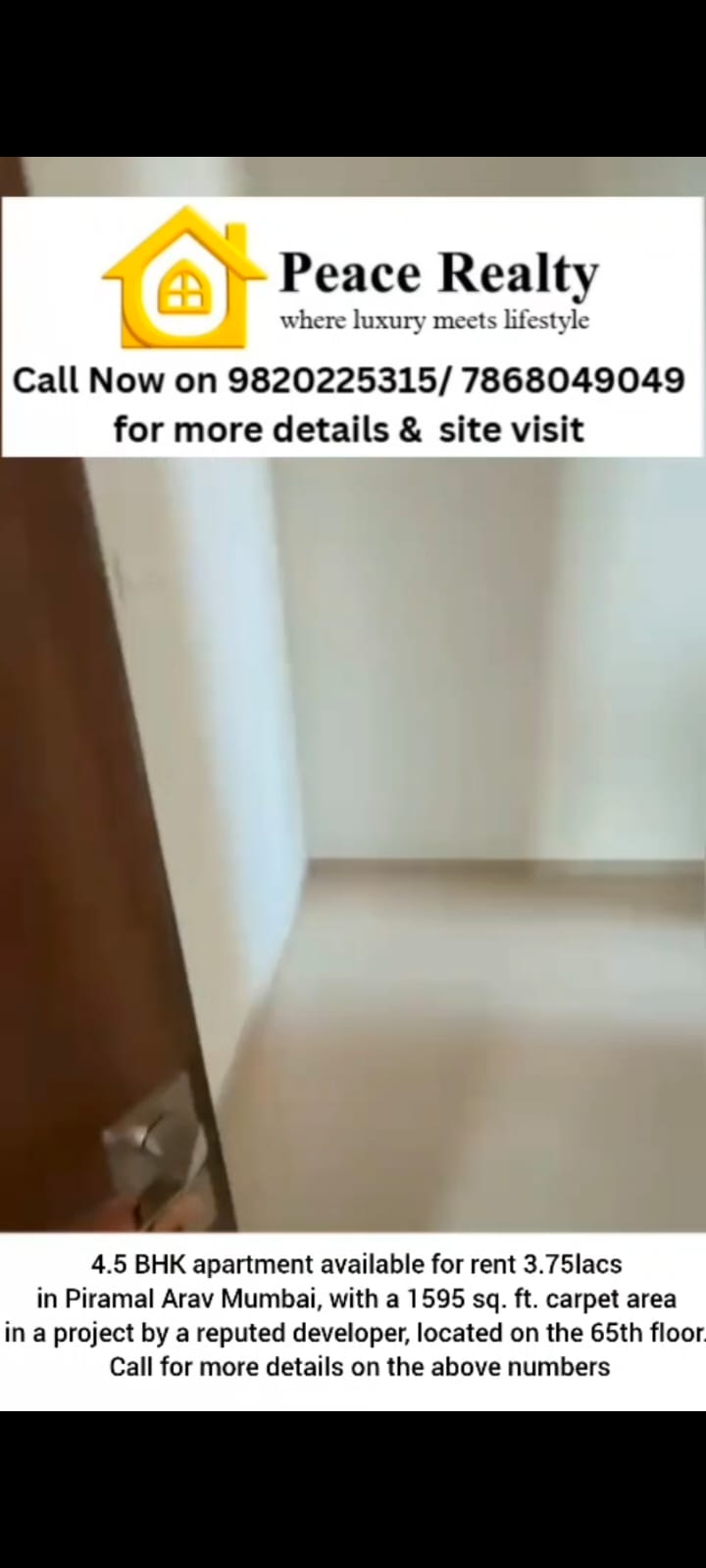 4.5 BHK for Rent in Piramal Arav - Mumbai in Piramal Arav, Mumbai | Peace Realty