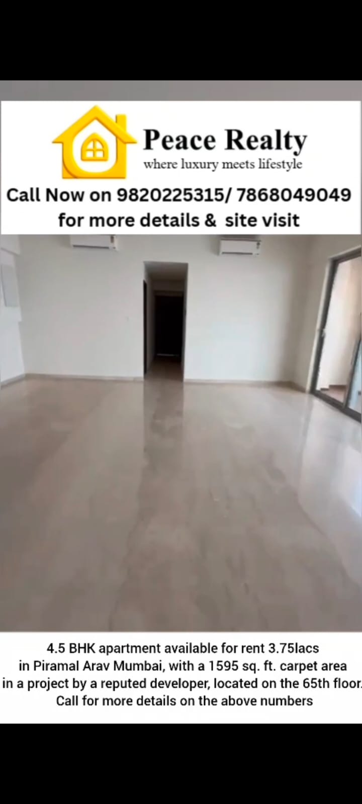 4.5 BHK for Rent in Piramal Arav - Mumbai in Piramal Arav, Mumbai | Peace Realty