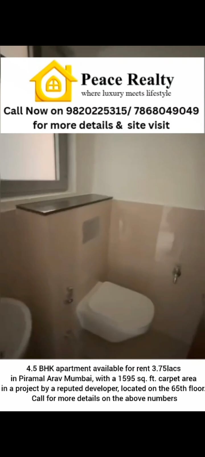 4.5 BHK for Rent in Piramal Arav - Mumbai in Piramal Arav, Mumbai | Peace Realty